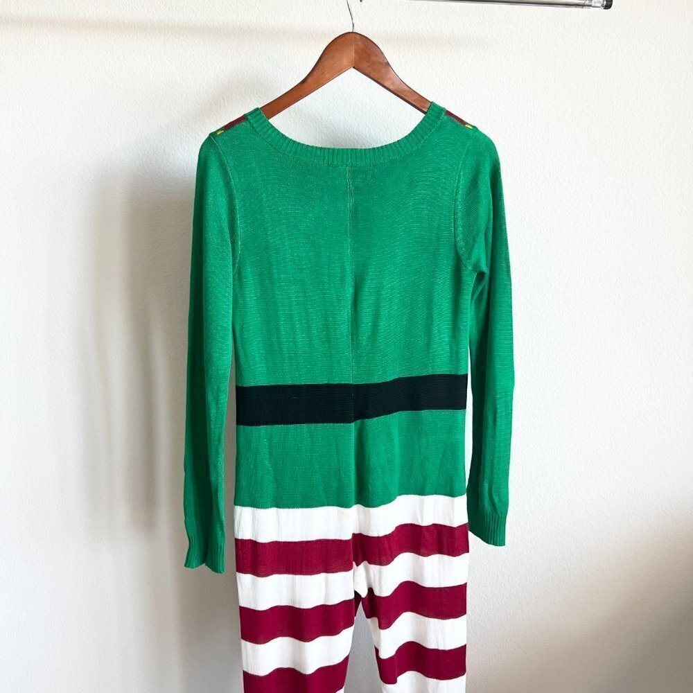 Red & Green Ugly Christmas Holiday Elf Knit Sweater Onesie Jumpsuit - Picture 2 of 6